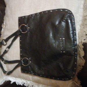 Women black leather hand bag.